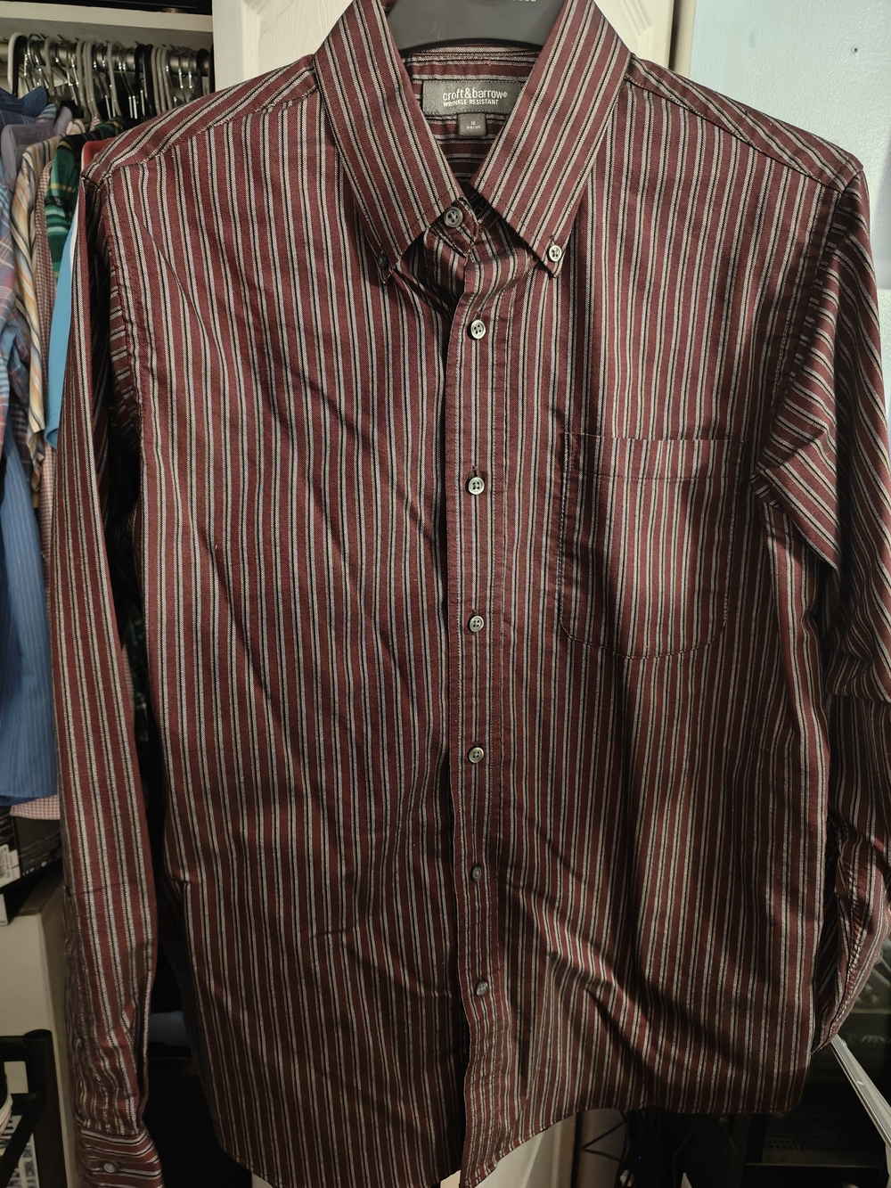 croft & barrow Maroon Striped Button-Down Shirt